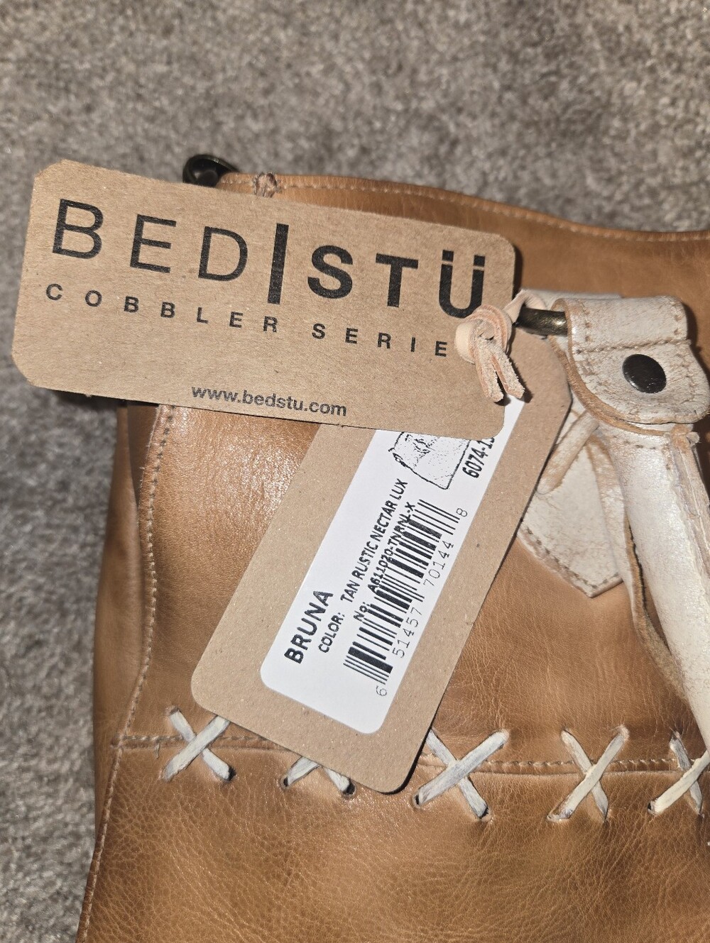 BED|STU Tan Leather Tote with Cream Accents - Picture 4 of 5
